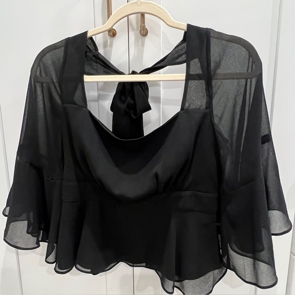 Bebe Small Black Sheer Bell Sleeve Goth Blouse NWOT